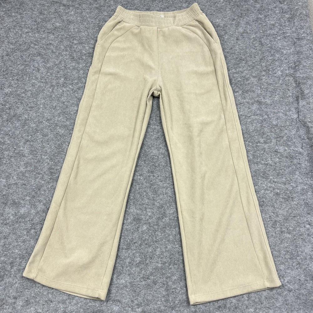 Halara Pants Womens M Beige Wide Leg Corduroy Sweatpants Pull On Casual Preppy